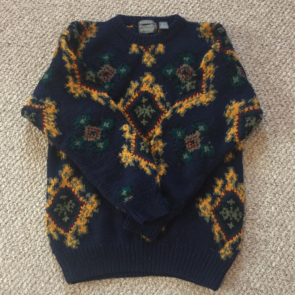 Navy Blue Hand Knit Wool Sweater